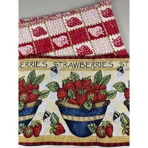 Set of 2 Strawberry Bees Kitchen Table Runners Farmhouse Gingham Decor 13" x 72"